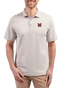 Cutter and Buck Miami RedHawks Grey Virtue Eco Pique Stripe Big and Tall Polo