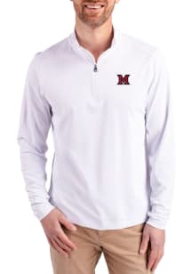 Cutter and Buck Miami RedHawks Mens White Virtue Eco Pique Big and Tall Qtr Zip