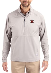 Cutter and Buck Miami RedHawks Mens Grey Adapt Eco Hybrid Long Sleeve Qtr Zip Pullover