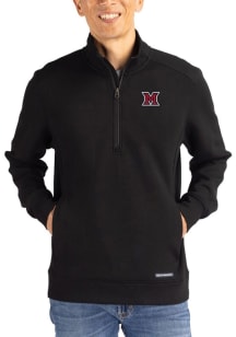 Cutter and Buck Miami RedHawks Mens Black Roam Long Sleeve Qtr Zip Pullover