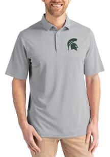 Cutter and Buck Michigan State Spartans Grey Virtue Eco Pique Big and Tall Polo