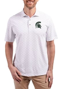 Cutter and Buck Michigan State Spartans White Virtue Eco Pique Tile Big and Tall Polo