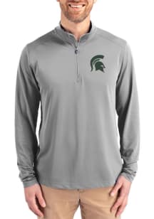 Cutter and Buck Michigan State Spartans Mens Grey Virtue Eco Pique Big and Tall Qtr Zip