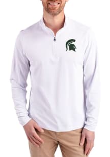 Cutter and Buck Michigan State Spartans Mens White Virtue Eco Pique Big and Tall Qtr Zip