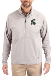 Cutter and Buck Michigan State Spartans Mens Grey Adapt Eco Hybrid Long Sleeve Qtr Zip Pullover