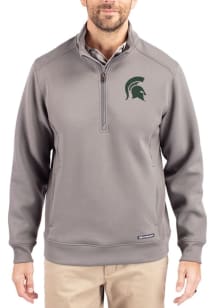 Cutter and Buck Michigan State Spartans Mens Grey Roam Long Sleeve Qtr Zip Pullover