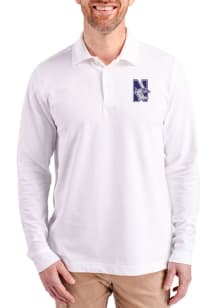 Cutter and Buck Northwestern Wildcats White Advantage Pique Long Sleeve Big and Tall Polo