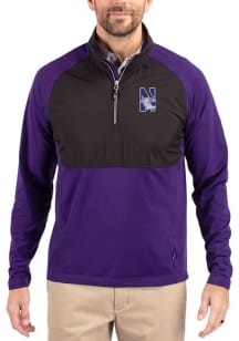 Cutter and Buck Northwestern Wildcats Mens Purple Adapt Eco Hybrid Long Sleeve Qtr Zip Pullover