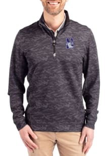 Cutter and Buck Northwestern Wildcats Mens Black Traverse Camo Long Sleeve Qtr Zip Pullover