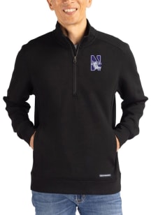 Cutter and Buck Northwestern Wildcats Mens Black Roam Long Sleeve Qtr Zip Pullover