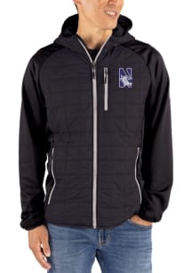 Cutter and Buck Northwestern Wildcats Mens Black Rainier PrimaLoft Hybrid Medium Weight Jacket