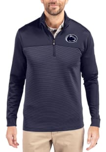 Cutter and Buck Penn State Nittany Lions Mens Navy Blue Traverse Stripe Long Sleeve Qtr Zip Pullov..