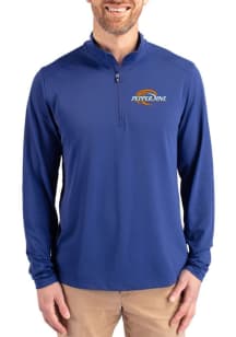 Cutter and Buck Pepperdine Waves Mens Blue Virtue Eco Pique Big and Tall Qtr Zip