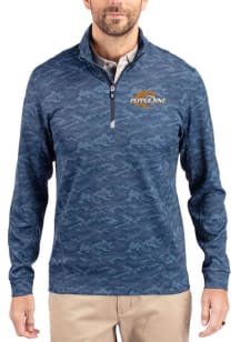 Cutter and Buck Pepperdine Waves Mens Navy Blue Traverse Camo Long Sleeve Qtr Zip Pullover
