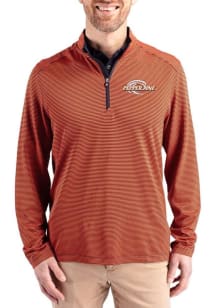 Cutter and Buck Pepperdine Waves Mens Orange Virtue Eco Pique Micro Stripe Long Sleeve Qtr Zip Pul..