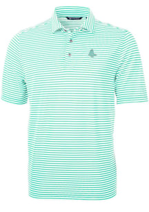 Cutter and Buck Boston Red Sox Mens Green Mono Virtue Eco Pique Stripe Short Sleeve Polo