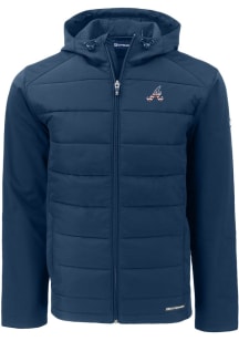 Cutter and Buck Atlanta Braves Mens Navy Blue Stars and Stripes Evoke Hood Big and Tall Lined Jack..