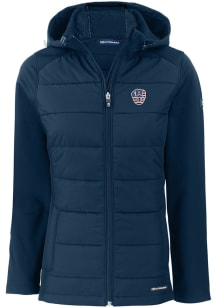 Cutter and Buck Milwaukee Brewers Womens Navy Blue Stars and Stripes Evoke Hood Heavy Weight Jacke..
