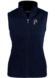 Cutter and Buck Pittsburgh Pirates Womens Navy Blue Stars and Stripes Cascade Sherpa Vest