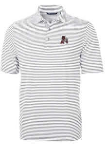 Cutter and Buck Arkansas Razorbacks Mens Grey Vault Virtue Eco Pique Stripe Short Sleeve Polo