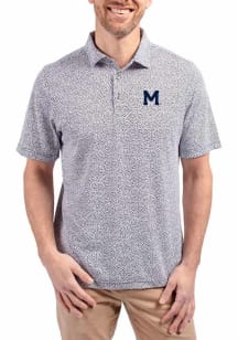 Cutter and Buck Michigan Wolverines Mens Blue Vault Virtue Eco Pique Botanical Short Sleeve Polo