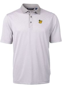 Cutter and Buck Baylor Bears Mens Grey Vault Virtue Eco Pique Micro Stripe Short Sleeve Polo