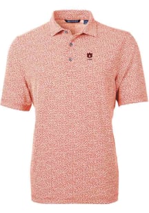 Cutter and Buck Auburn Tigers Mens Orange Alumni Virtue Eco Pique Botanical Short Sleeve Polo