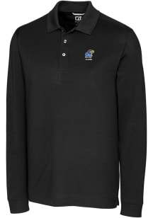 Cutter and Buck Kansas Jayhawks Black Alumni Advantage Pique Long Sleeve Big and Tall Polo