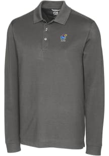 Cutter and Buck Kansas Jayhawks Grey Alumni Advantage Pique Long Sleeve Big and Tall Polo
