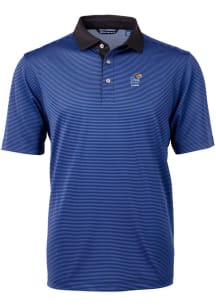 Cutter and Buck Kansas Jayhawks Mens Blue Alumni Virtue Eco Pique Micro Stripe Short Sleeve Polo