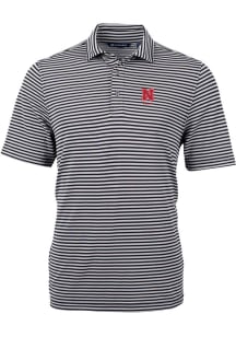 Cutter and Buck Nebraska Cornhuskers Black Alumni Virtue Eco Pique Stripe Big and Tall Polo