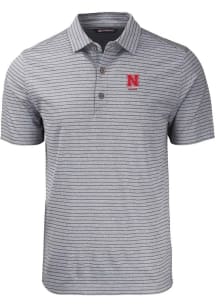 Cutter and Buck Nebraska Cornhuskers Black Alumni Forge Heather Stripe Big and Tall Polo