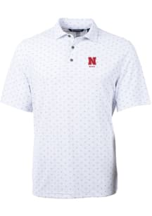 Cutter and Buck Nebraska Cornhuskers Mens White Alumni Virtue Eco Pique Tile Short Sleeve Polo