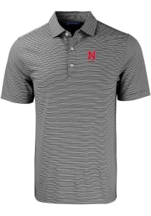 Cutter and Buck Nebraska Cornhuskers Mens Black Alumni Forge Double Stripe Short Sleeve Polo