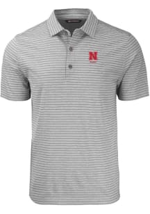 Cutter and Buck Nebraska Cornhuskers Mens Grey Alumni Forge Stripe Short Sleeve Polo