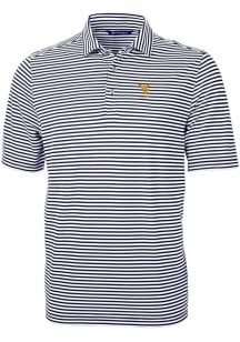 Cutter and Buck West Virginia Mountaineers Mens Navy Blue Alumni Virtue Eco Pique Stripe Short Sle..