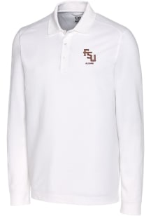 Cutter and Buck Florida State Seminoles White Alumni Advantage Pique Long Sleeve Big and Tall Polo