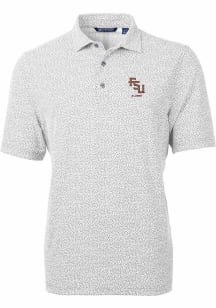 Cutter and Buck Florida State Seminoles Mens Grey Alumni Virtue Eco Pique Botanical Short Sleeve P..