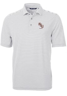 Cutter and Buck Florida State Seminoles Mens Grey Alumni Virtue Eco Pique Stripe Short Sleeve Polo