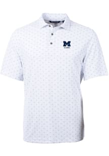 Cutter and Buck Michigan Wolverines White Alumni Virtue Eco Pique Tile Big and Tall Polo