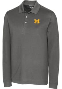 Cutter and Buck Michigan Wolverines Grey Alumni Advantage Pique Long Sleeve Big and Tall Polo