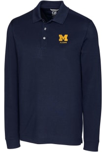 Cutter and Buck Michigan Wolverines Navy Blue Alumni Advantage Pique Long Sleeve Big and Tall Polo