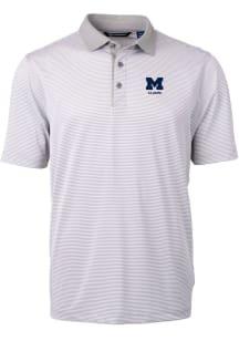 Cutter and Buck Michigan Wolverines Mens Grey Alumni Virtue Eco Pique Micro Stripe Short Sleeve Po..