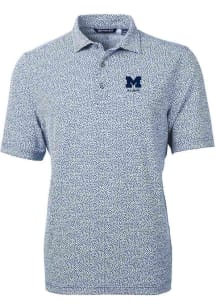 Cutter and Buck Michigan Wolverines Mens Blue Alumni Virtue Eco Pique Botanical Short Sleeve Polo