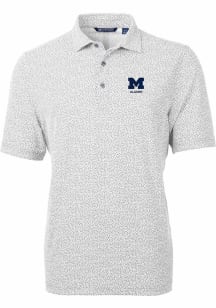 Cutter and Buck Michigan Wolverines Mens Grey Alumni Virtue Eco Pique Botanical Short Sleeve Polo