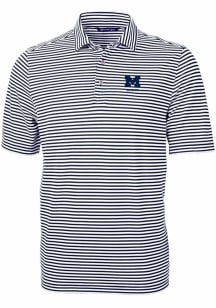 Cutter and Buck Michigan Wolverines Mens Blue Alumni Virtue Eco Pique Stripe Short Sleeve Polo