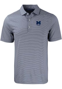 Cutter and Buck Michigan Wolverines Mens Navy Blue Alumni Forge Double Stripe Short Sleeve Polo