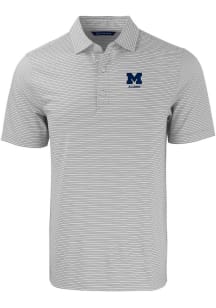 Cutter and Buck Michigan Wolverines Mens Grey Alumni Forge Double Stripe Short Sleeve Polo
