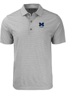 Cutter and Buck Michigan Wolverines Mens Grey Alumni Forge Stripe Short Sleeve Polo