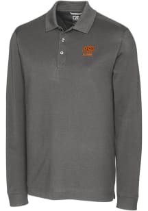 Cutter and Buck Oklahoma State Cowboys Grey Alumni Advantage Pique Long Sleeve Big and Tall Polo